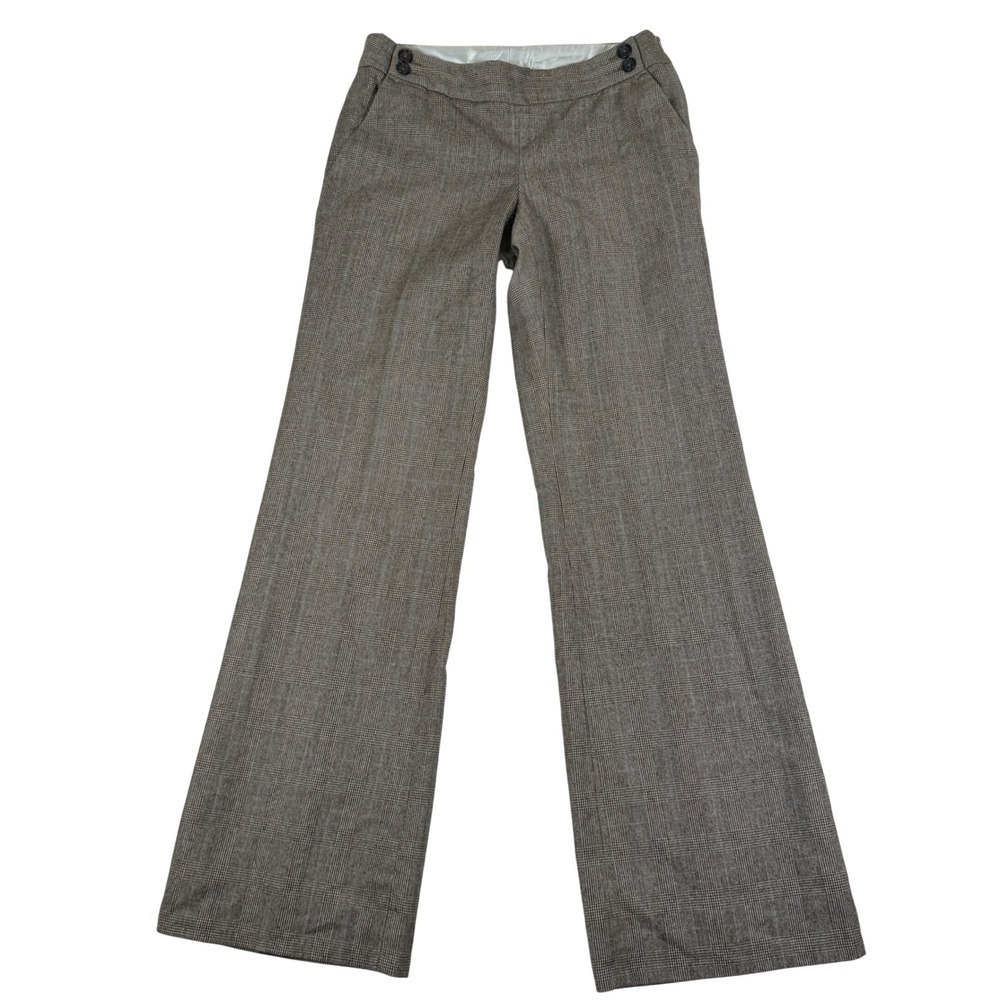 Vintage Banana Republic Brown Plaid Wool Wide Leg Lined Trousers Women's 6 - Picture 1 of 8